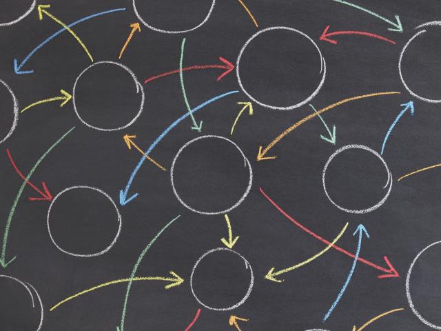 drawn circles with arrows pointing between them